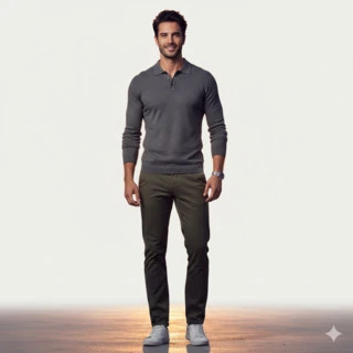 Long-sleeve polo shirt in gray - custom manufacturing by Vays Apparel