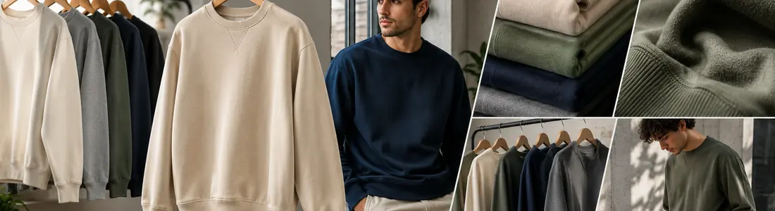 Custom sweatshirt manufacturer banner with white sweatshirt